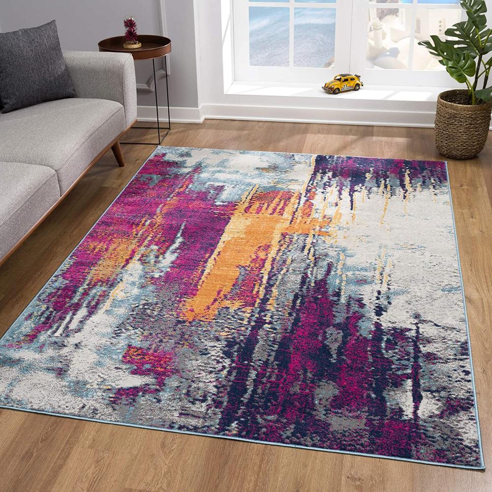 9’ x 13’ Gray and Magenta Abstract Area Rug Multi. Picture 3