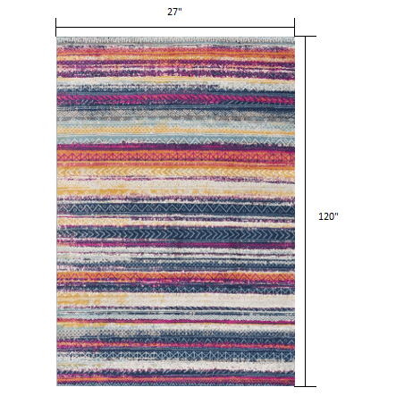 2’ x 10’ Multicolor Irregular Striped Runner Rug Multi. Picture 7