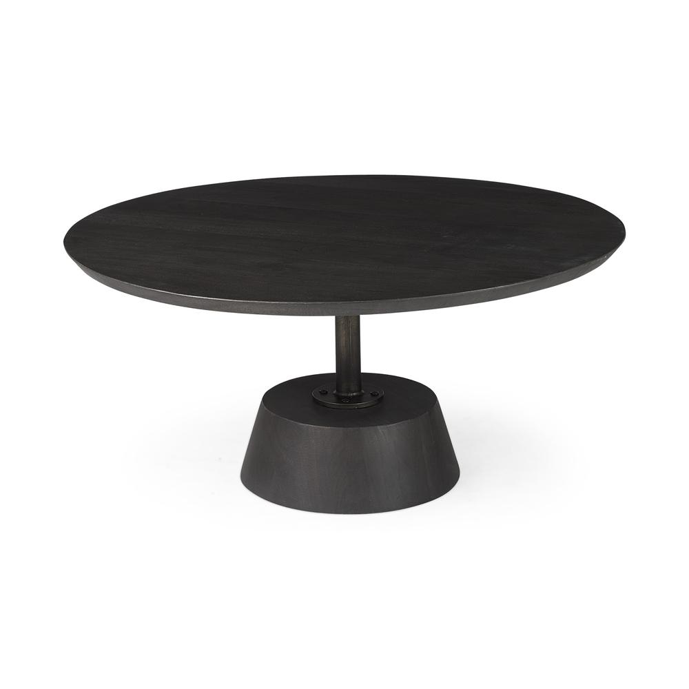 Black Wooden Pedestal Base Coffee Table. Picture 1
