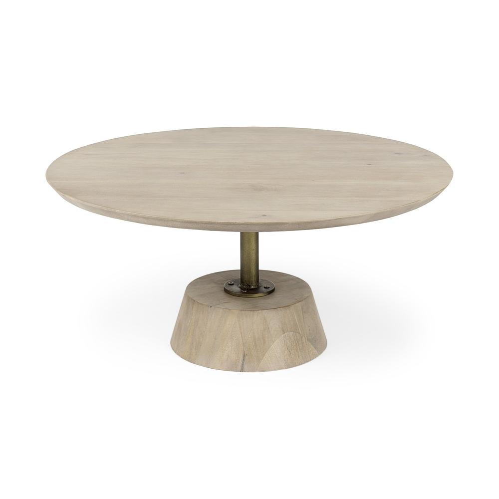 Light Brown Wooden Pedestal Coffee Table. Picture 1