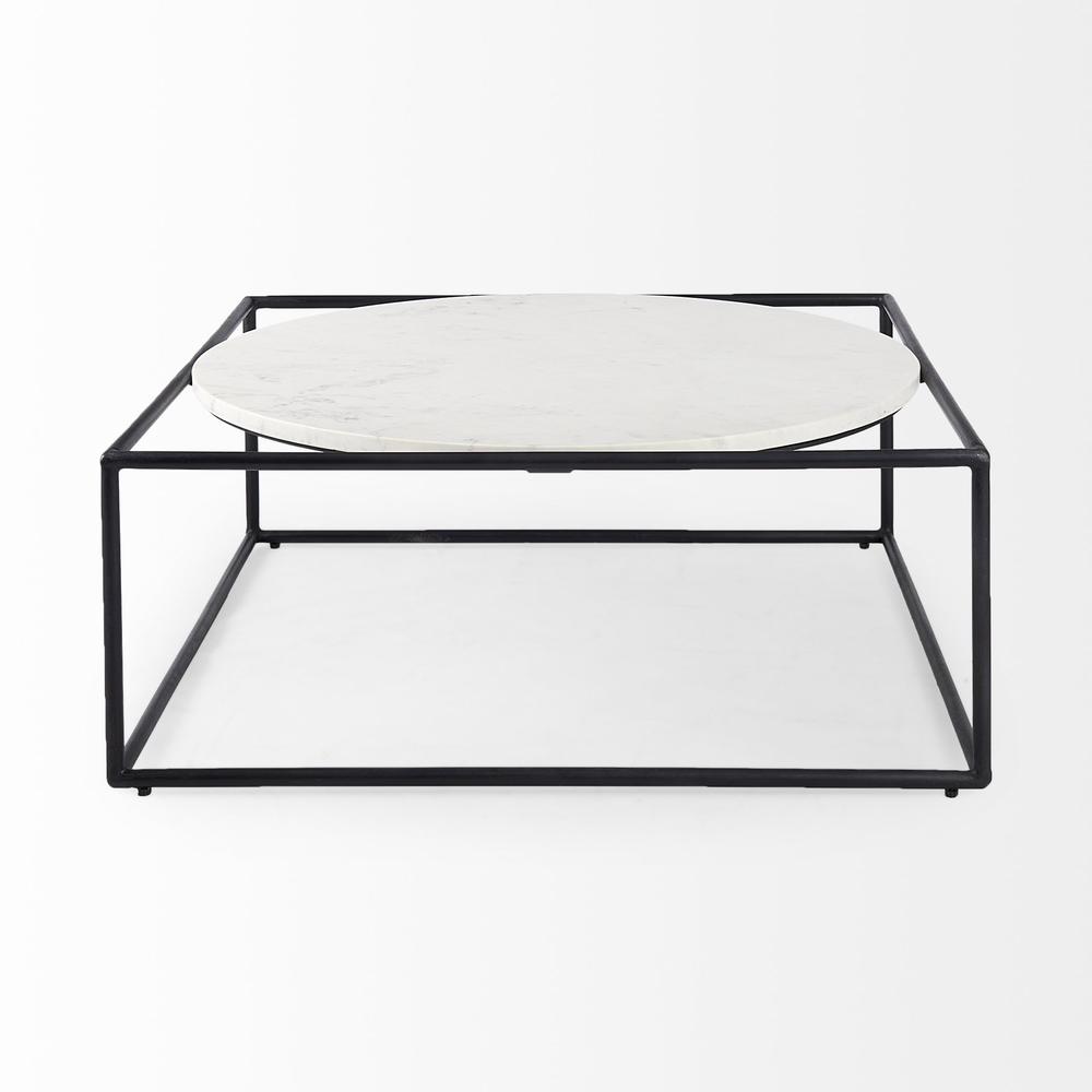 White Marble Metal Frame Round in Square Coffee Table. Picture 2