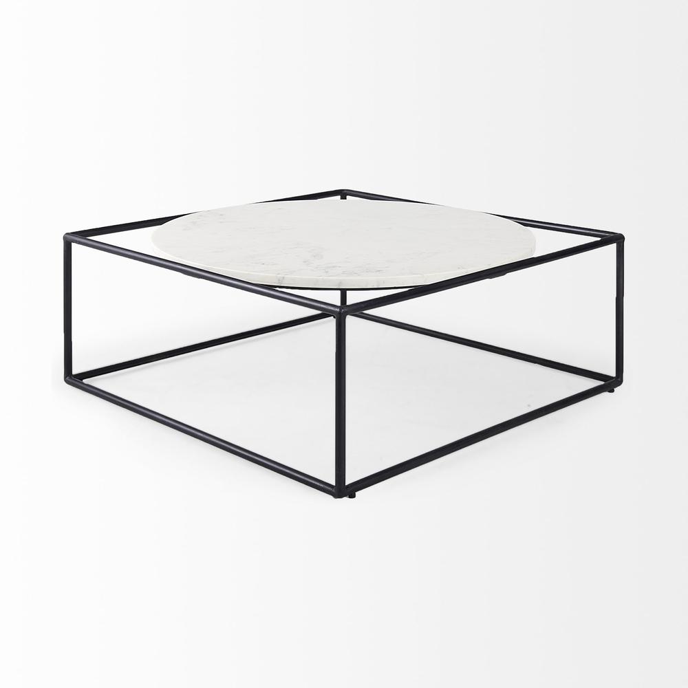 White Marble Metal Frame Round in Square Coffee Table. Picture 3