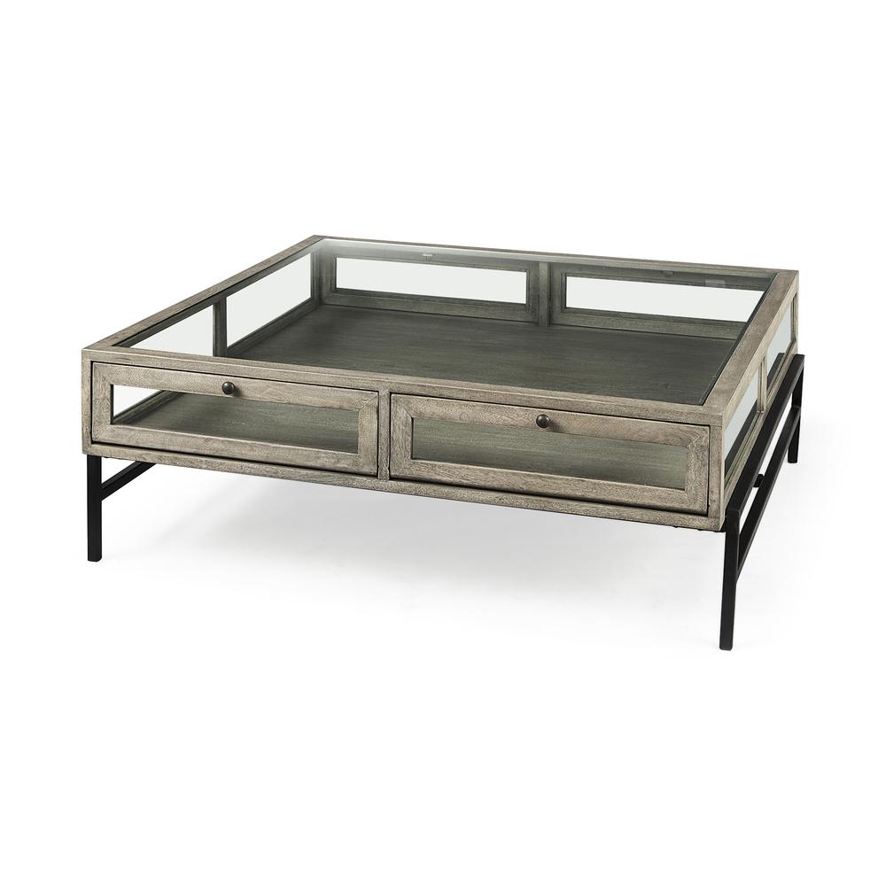 Rustic Gray Brown Shadowbox Coffee Table. Picture 1