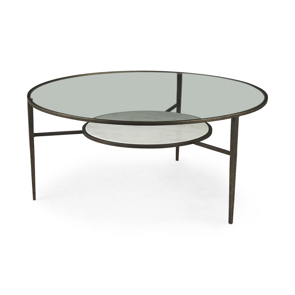 Iron Glass and Marble Round Coffee Table. Picture 1