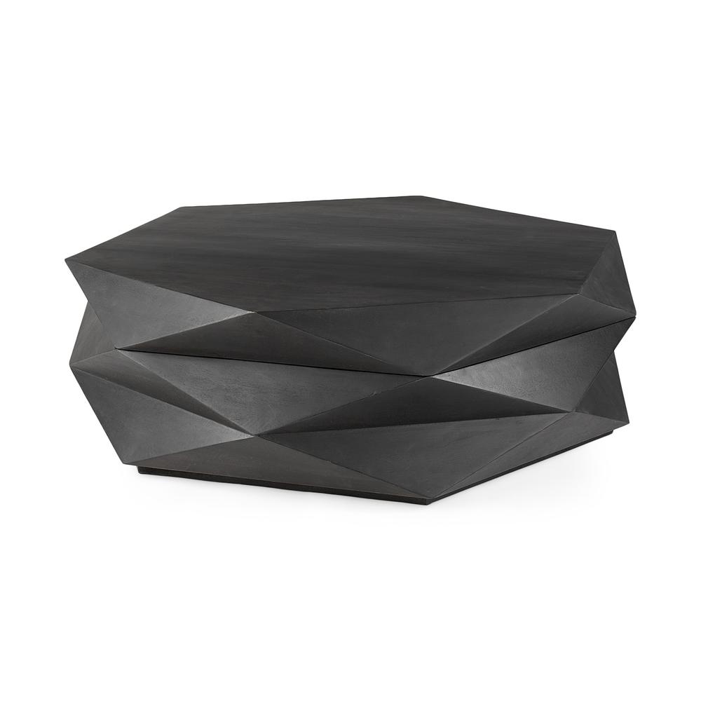 Mod Geometric Black Solid Wood Coffee Table. Picture 1