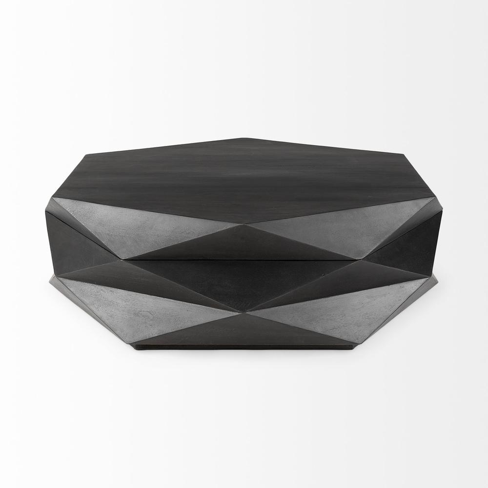 Mod Geometric Black Solid Wood Coffee Table. Picture 2