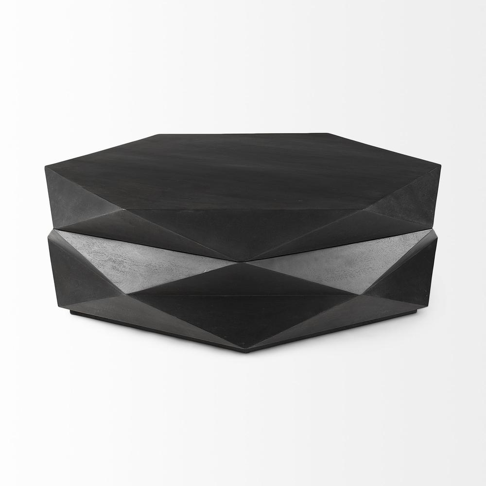 Mod Geometric Black Solid Wood Coffee Table. Picture 3