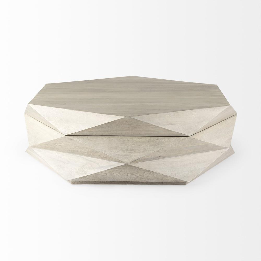 Mod Geometric Whitewash Solid Wood Coffee Table. Picture 2
