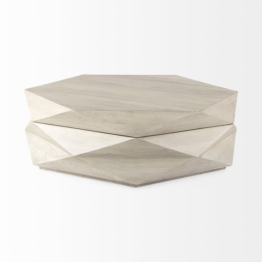 Mod Geometric Whitewash Solid Wood Coffee Table. Picture 3