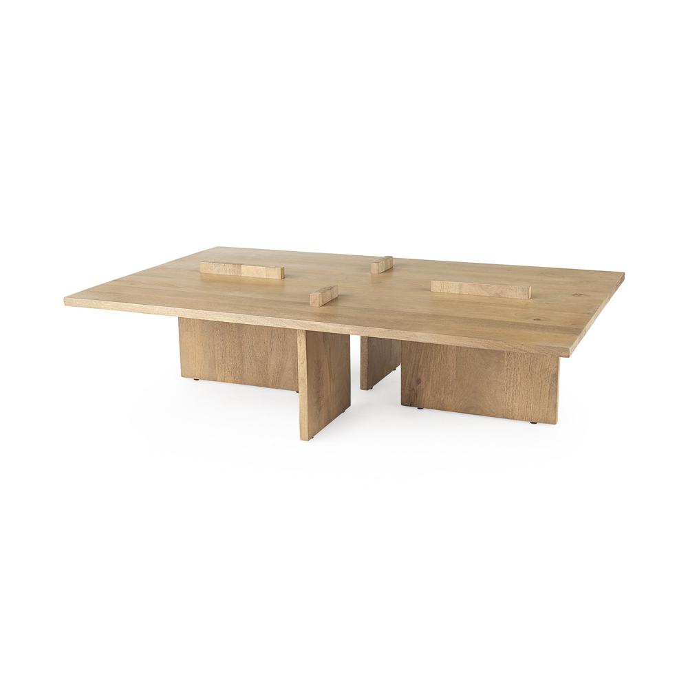 Light Natural Brown Rectangular Wooden Coffee Table. Picture 1