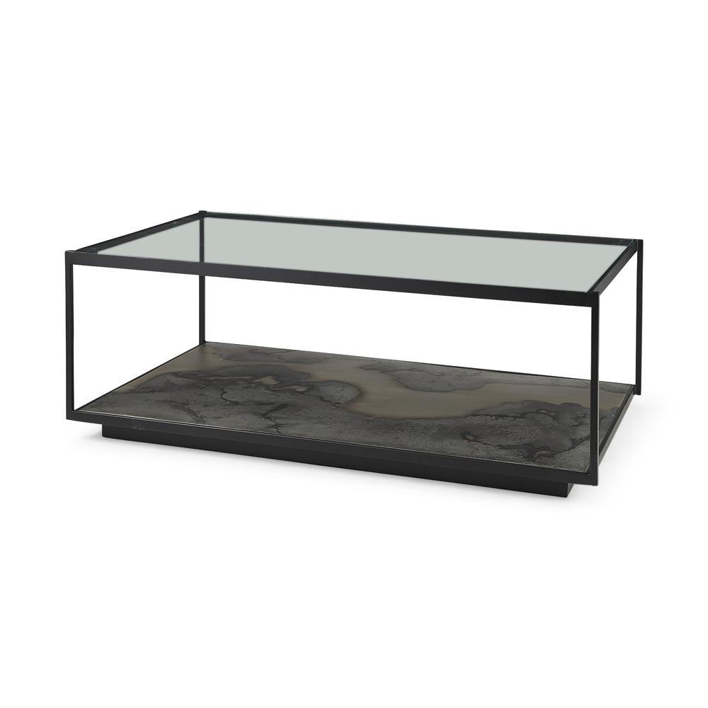 Iron Glass and Marble Rectangular Coffee Table. Picture 1