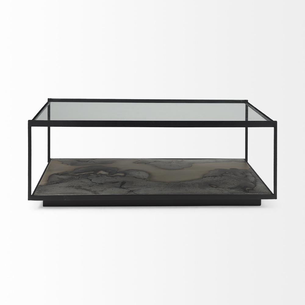 Iron Glass and Marble Rectangular Coffee Table. Picture 2