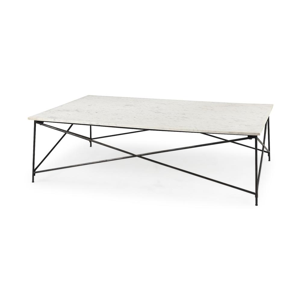 White Marble Criss Cross Base Coffee Table. Picture 1