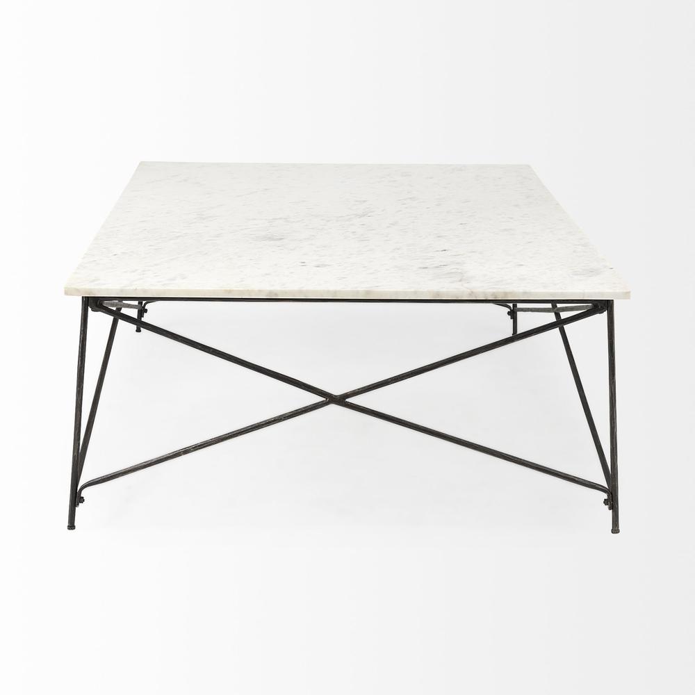 White Marble Criss Cross Base Coffee Table. Picture 4