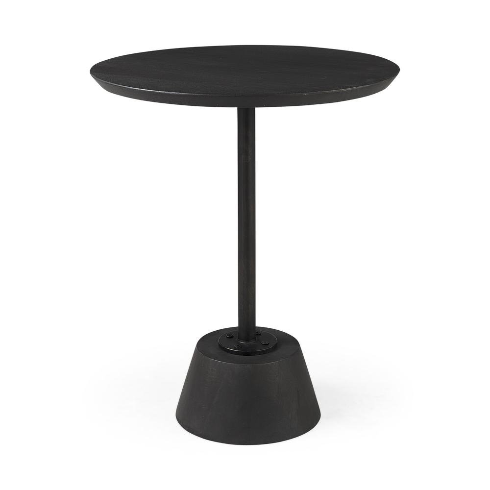 Dark Stain Pedestal Table with Black Detailing. Picture 1