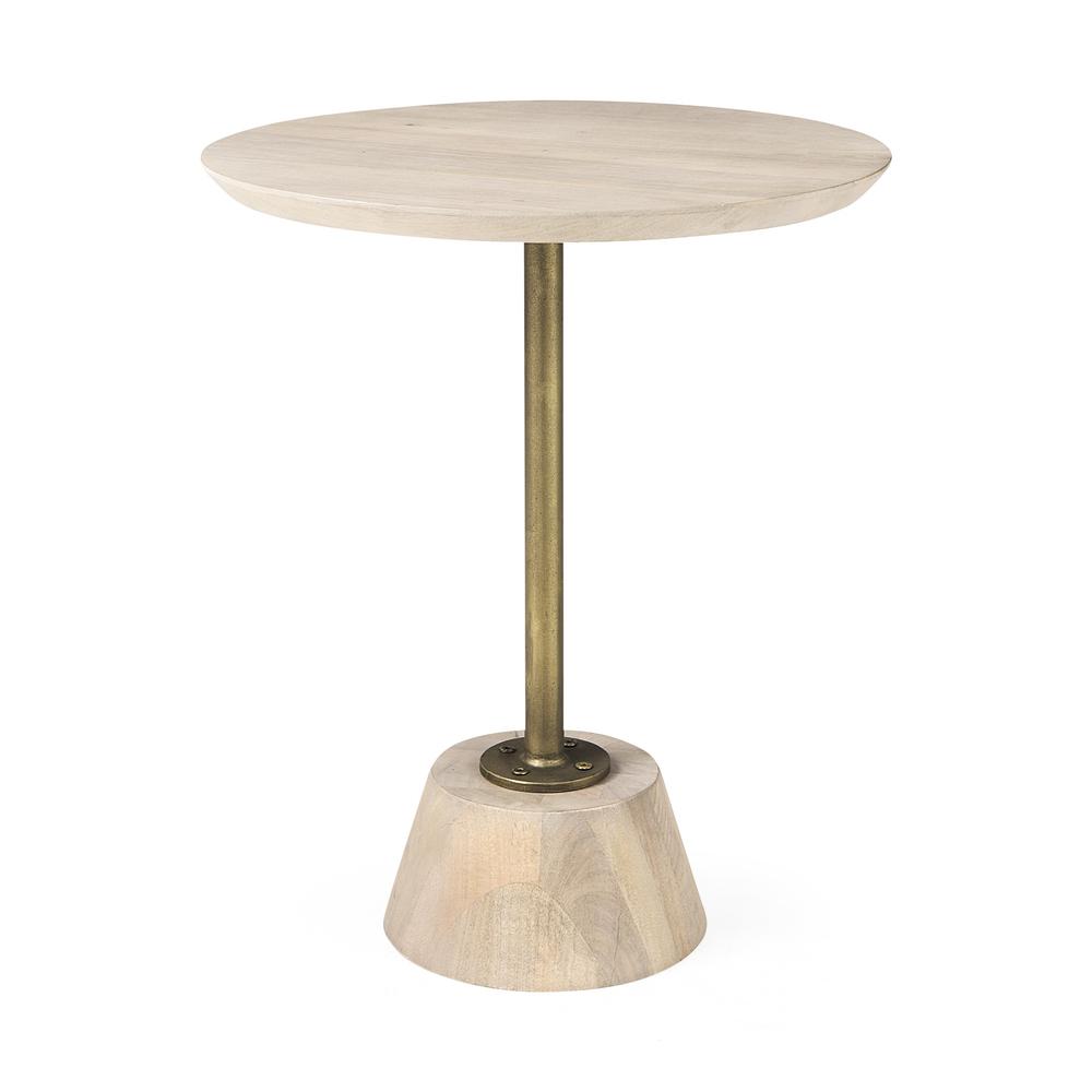 Light Blond Pedestal Table with Gold Detailing. Picture 1