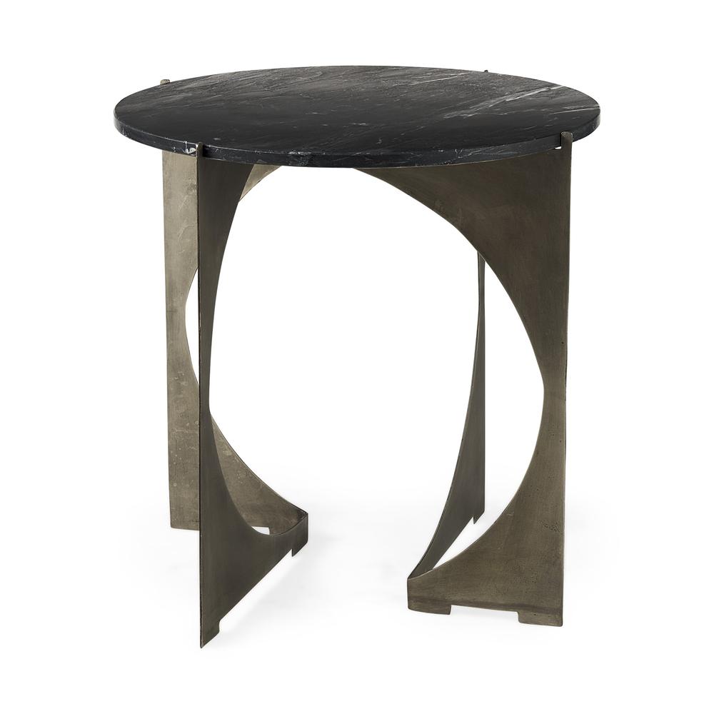 Mod Black Marble Antiqued Nickel Side Table. Picture 1
