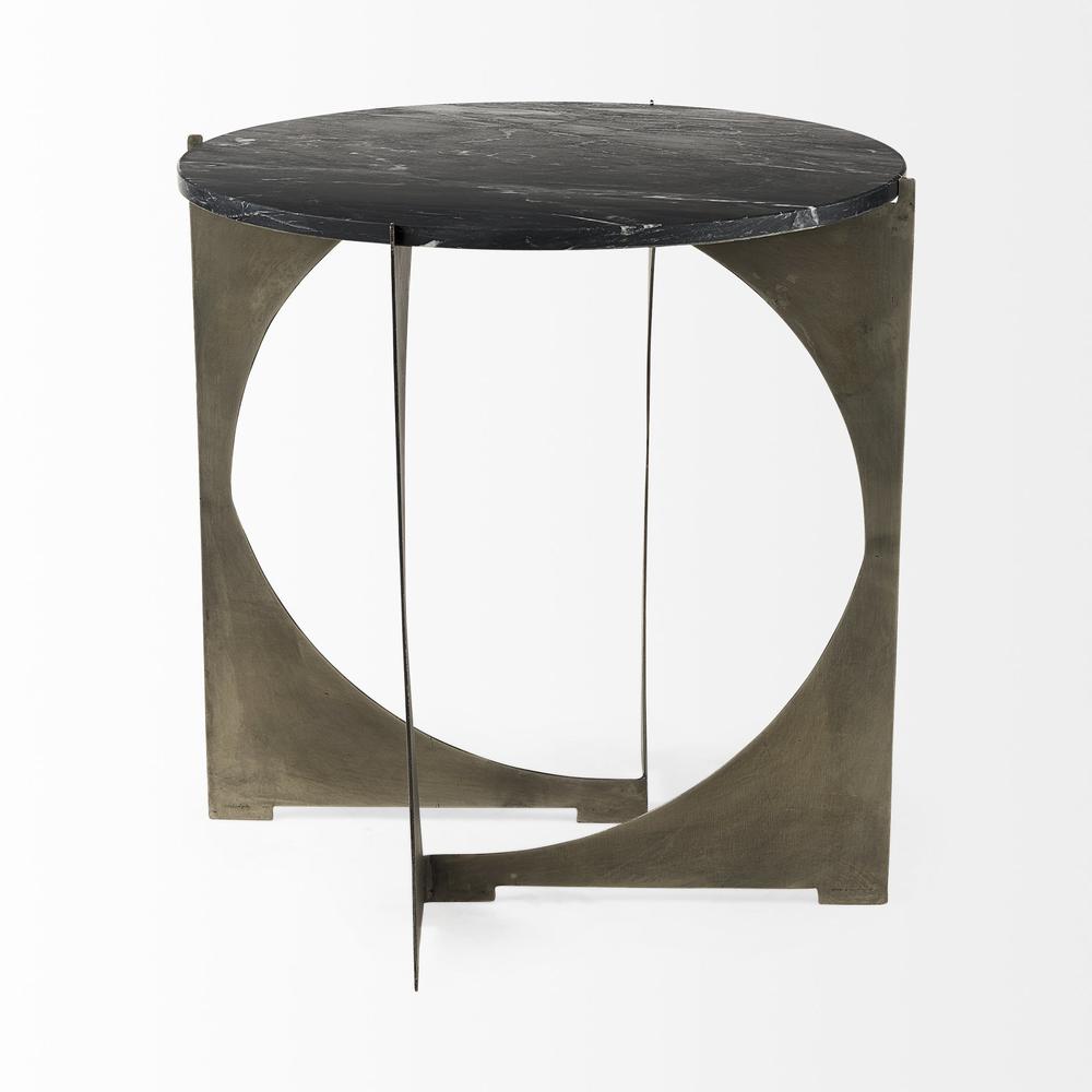 Mod Black Marble Antiqued Nickel Side Table. Picture 3