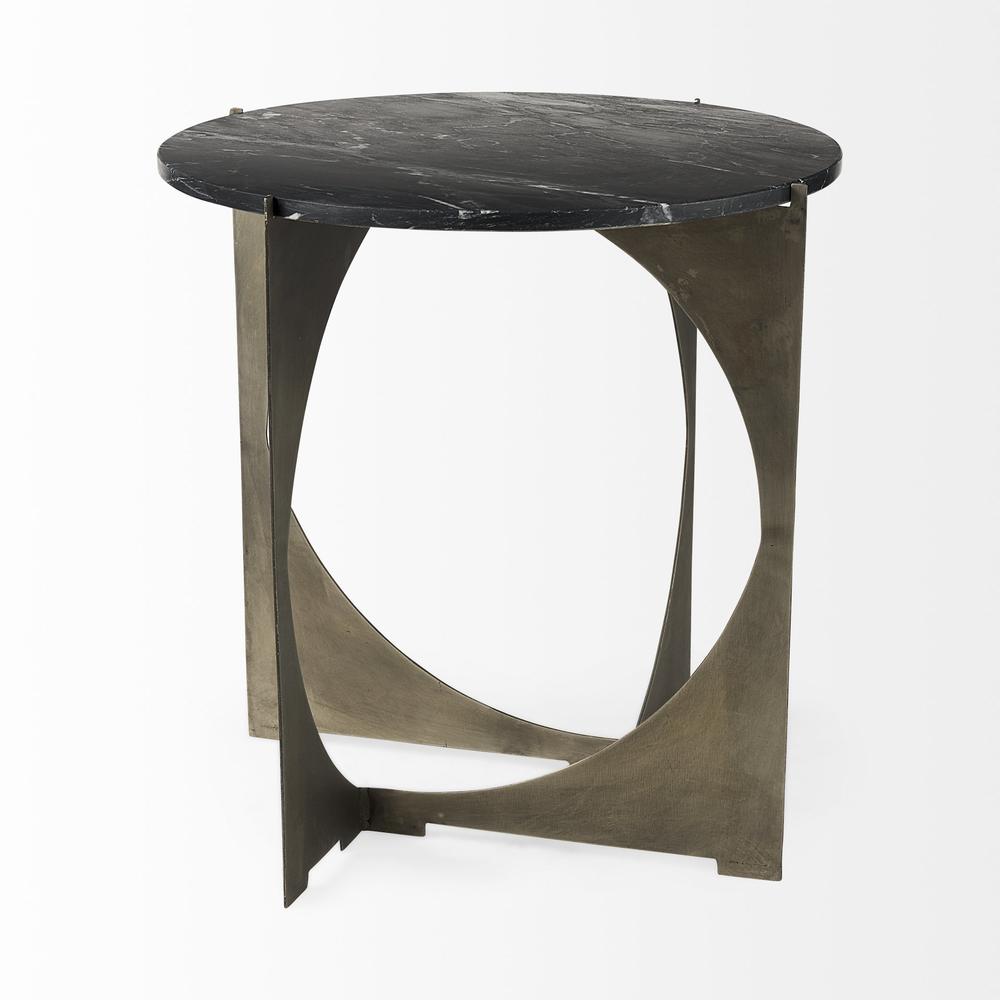 Mod Black Marble Antiqued Nickel Side Table. Picture 5