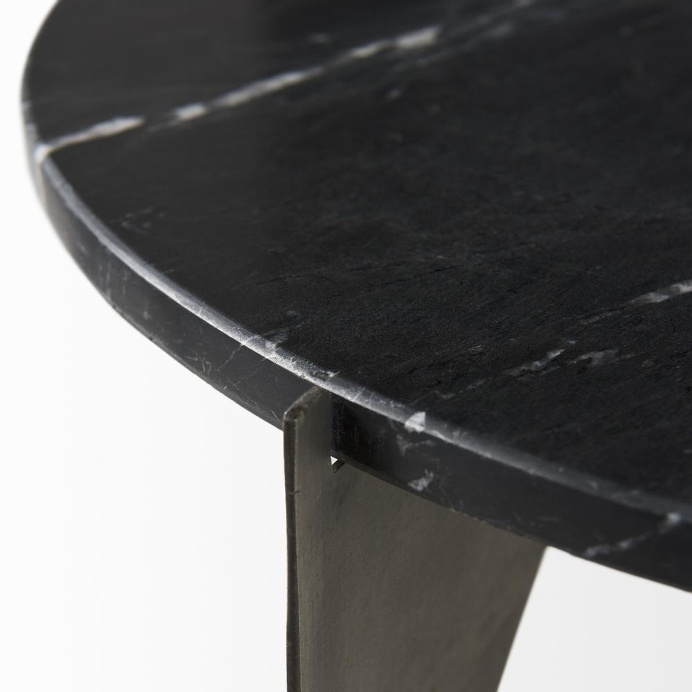 Mod Black Marble Antiqued Nickel Side Table. Picture 7