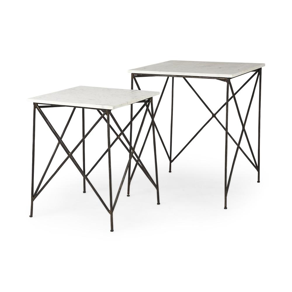 Antiqued Angular Metal and Marble End Table. Picture 1
