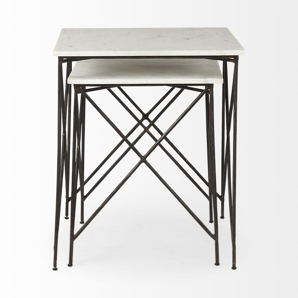 Antiqued Angular Metal and Marble End Table. Picture 2