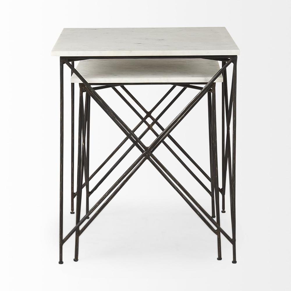 Antiqued Angular Metal and Marble End Table. Picture 4