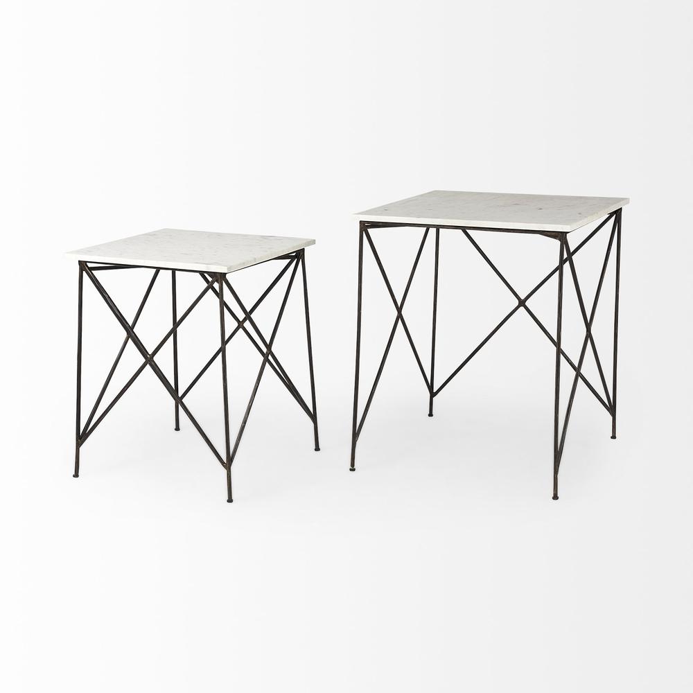 Antiqued Angular Metal and Marble End Table. Picture 5