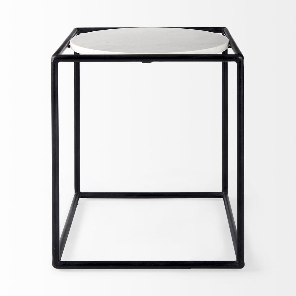 Suspended White Marble Black Metal Geo Side Table. Picture 2