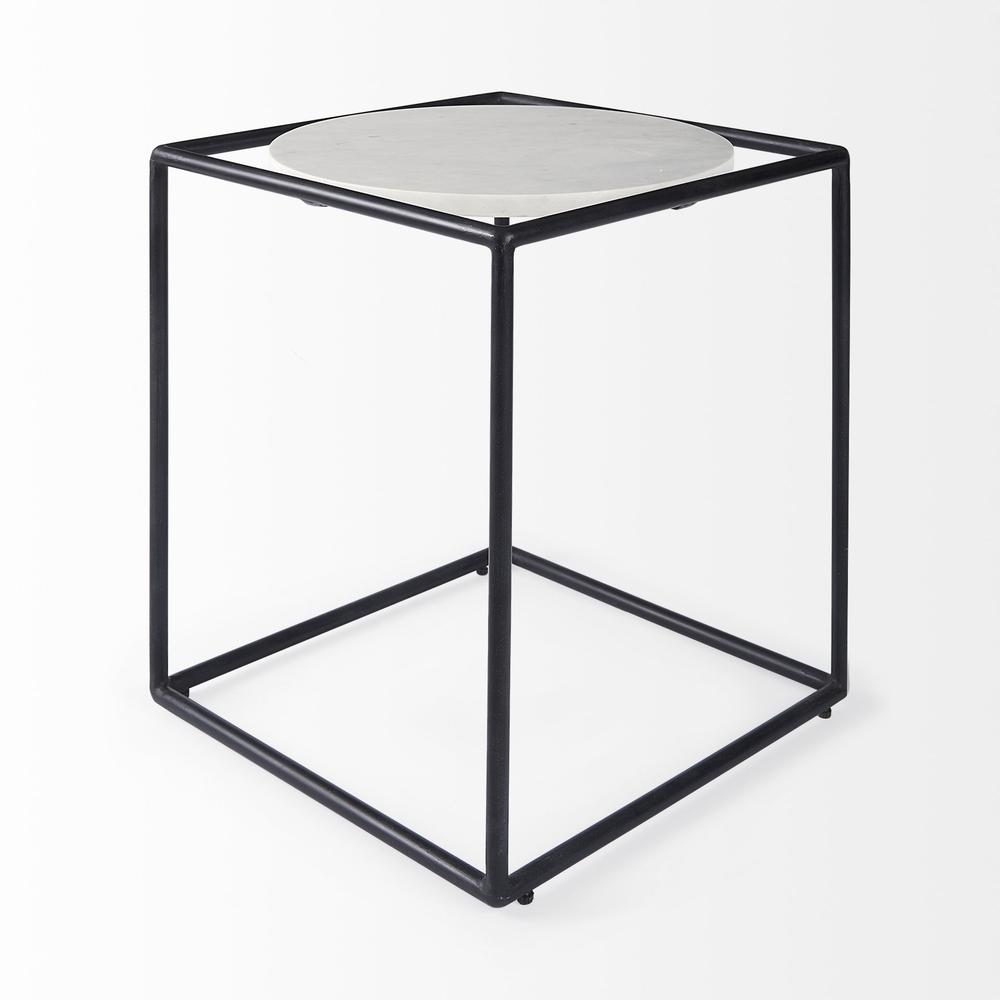 Suspended White Marble Black Metal Geo Side Table. Picture 3