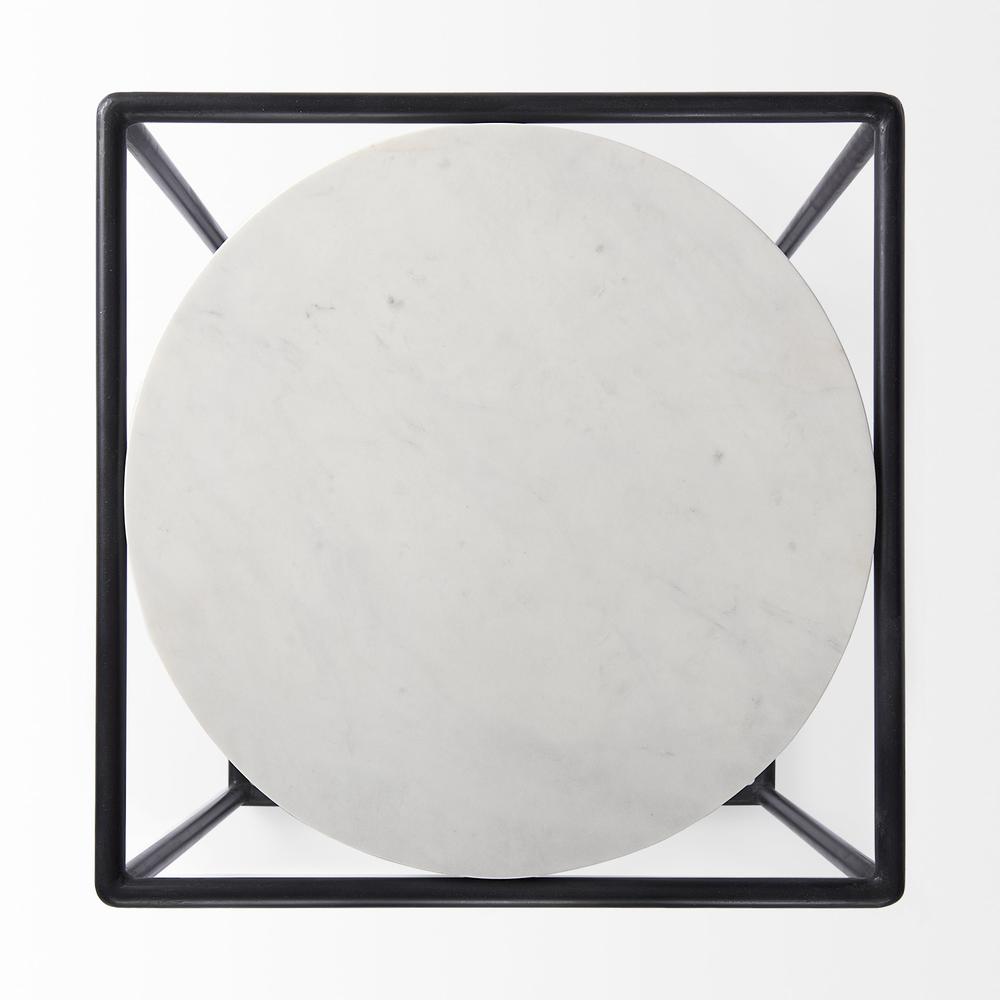 Suspended White Marble Black Metal Geo Side Table. Picture 4