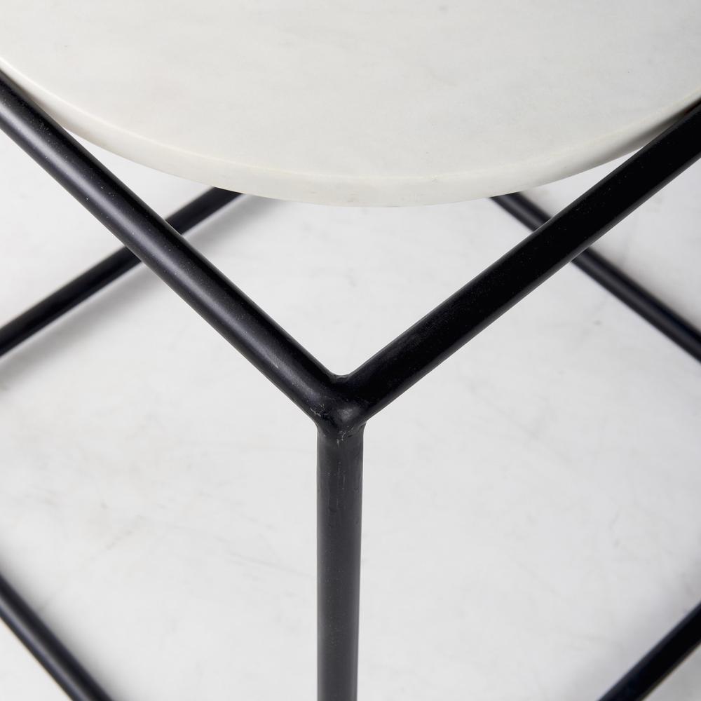 Suspended White Marble Black Metal Geo Side Table. Picture 6
