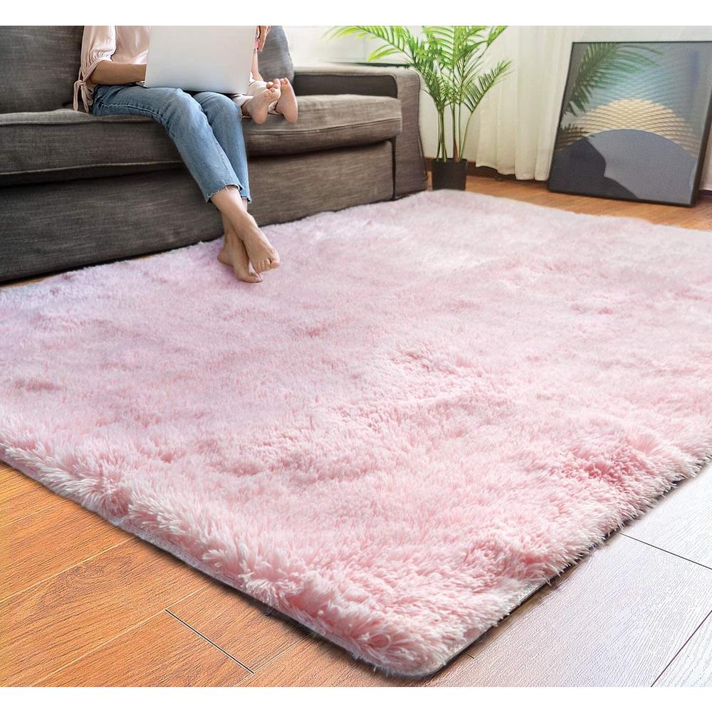 4’ x 5’ Pink Solid Modern Area Rug Pink. Picture 1