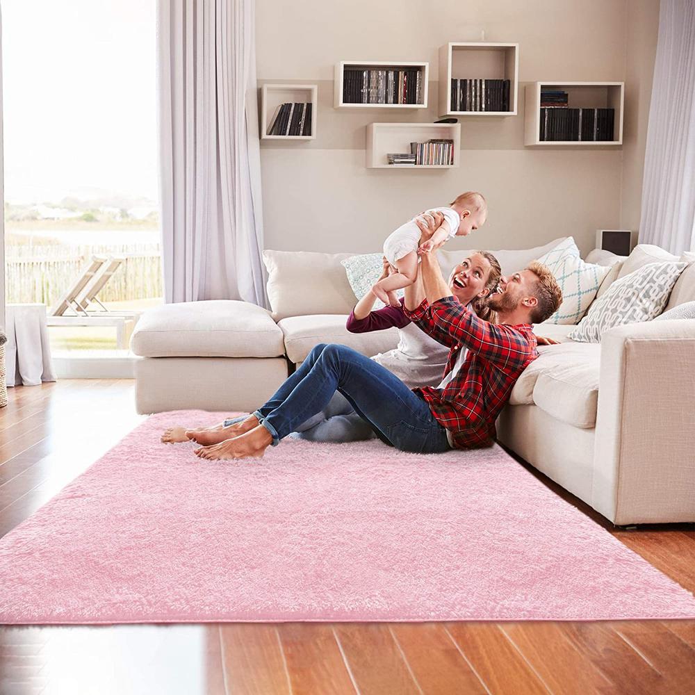 4’ x 5’ Pink Solid Modern Area Rug Pink. Picture 6