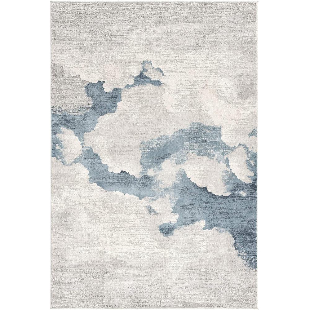 7’ x 10’ Gray and Blue Abstract Clouds Area Rug Cream Grey. Picture 2