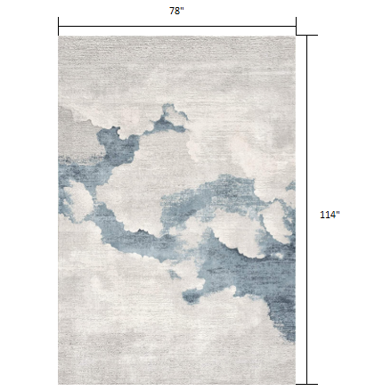 7’ x 10’ Gray and Blue Abstract Clouds Area Rug Cream Grey. Picture 7