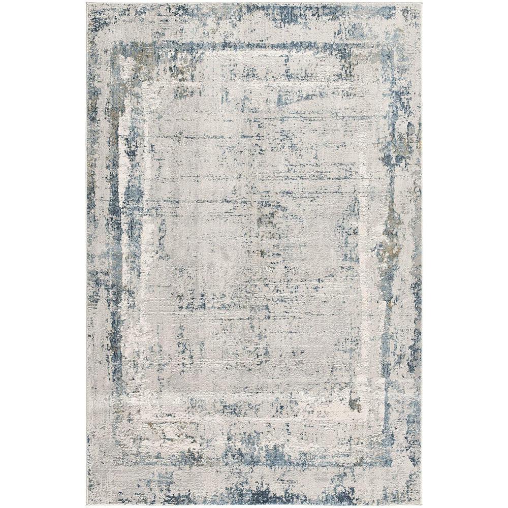 4’ x 6’ Ivory and Blue Abstract Distressed Area Rug Cream Blue. Picture 2