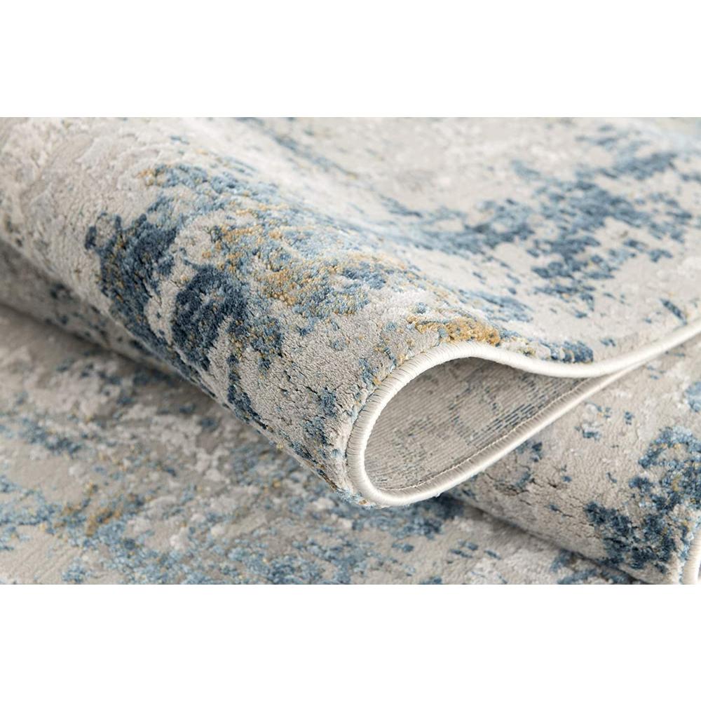 4’ x 6’ Ivory and Blue Abstract Distressed Area Rug Cream Blue. Picture 5