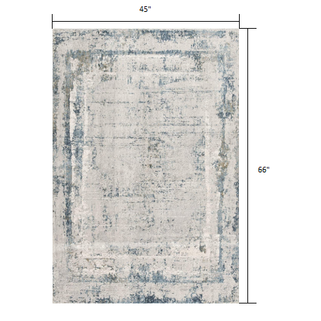 4’ x 6’ Ivory and Blue Abstract Distressed Area Rug Cream Blue. Picture 7