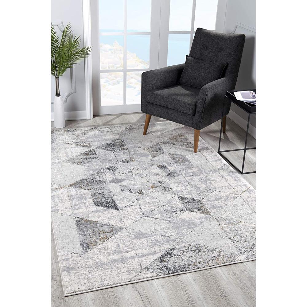 4’ x 6’ Gray and Ivory Abstract Distressed Area Rug Cream - Grey. Picture 1