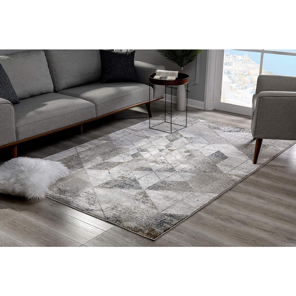 4’ x 6’ Gray and Ivory Abstract Distressed Area Rug Cream - Grey. Picture 3