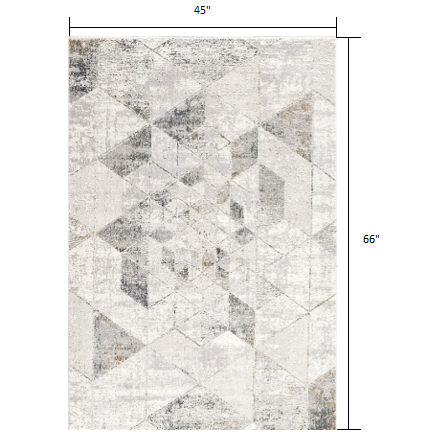 4’ x 6’ Gray and Ivory Abstract Distressed Area Rug Cream - Grey. Picture 7