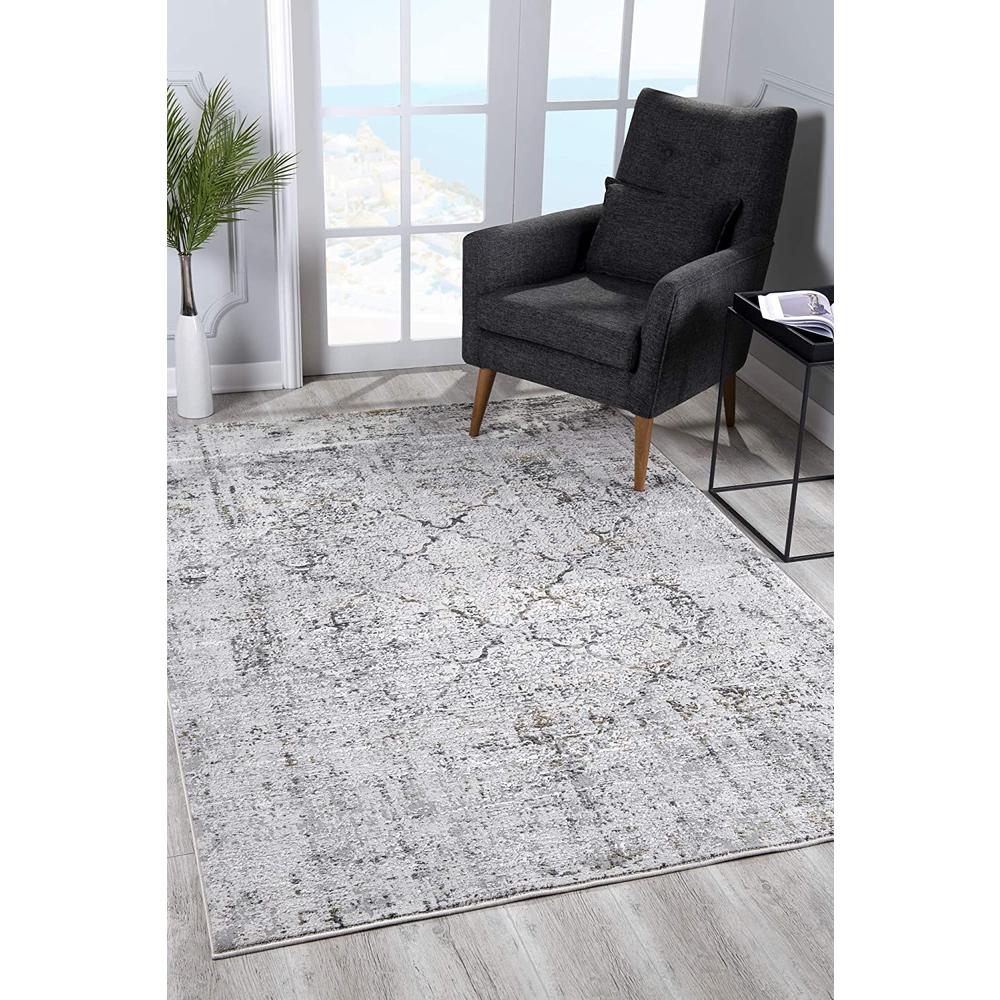 5’ x 8’ Gray and Ivory Abstract Distressed Area Rug Cream-Grey. Picture 1