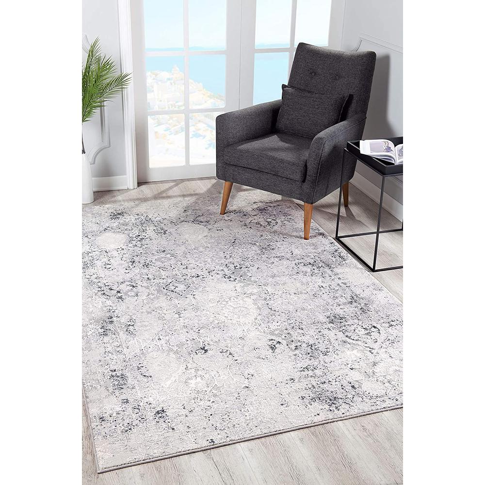 5’x8’ Gray and Ivory Abstract Distressed Area Rug Cream Grey. Picture 1