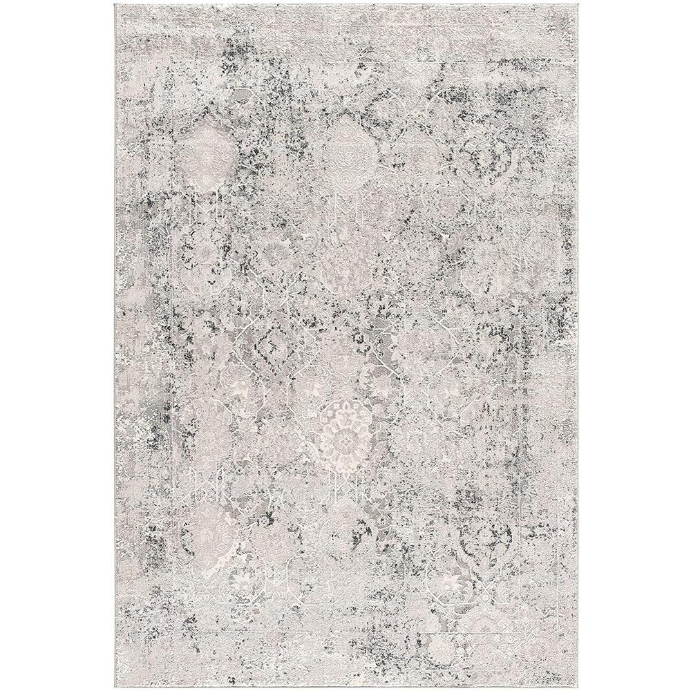 5’x8’ Gray and Ivory Abstract Distressed Area Rug Cream Grey. Picture 2