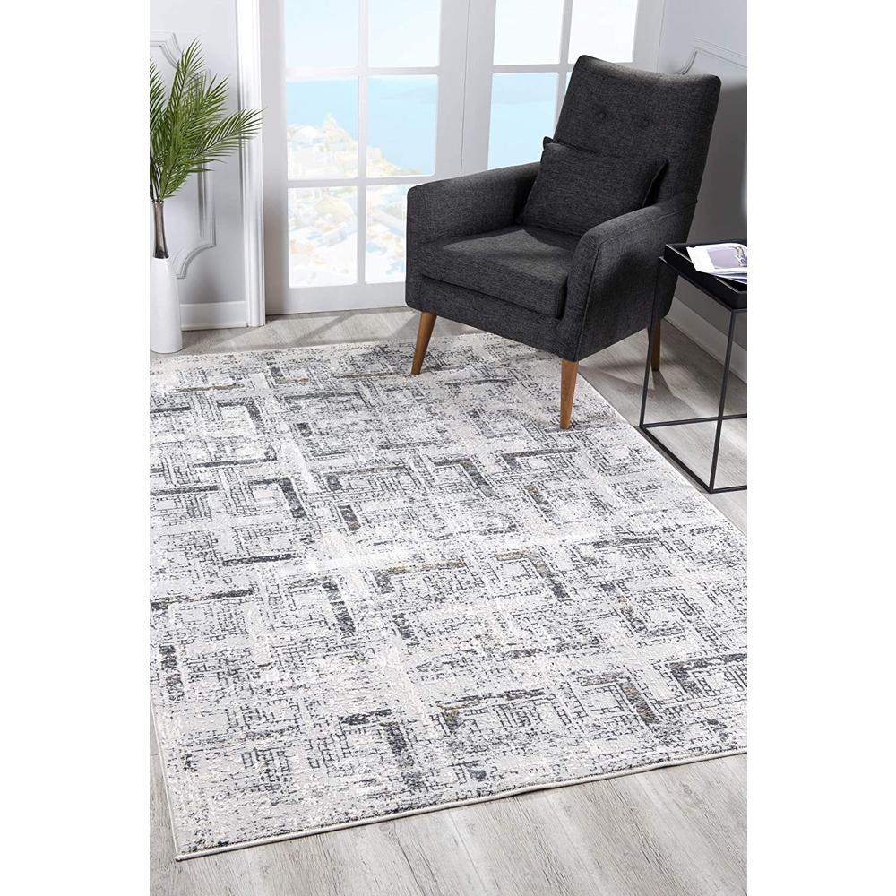 4’ x 6’ Gray and Ivory Abstract Distressed Area Rug Cream Grey. Picture 1