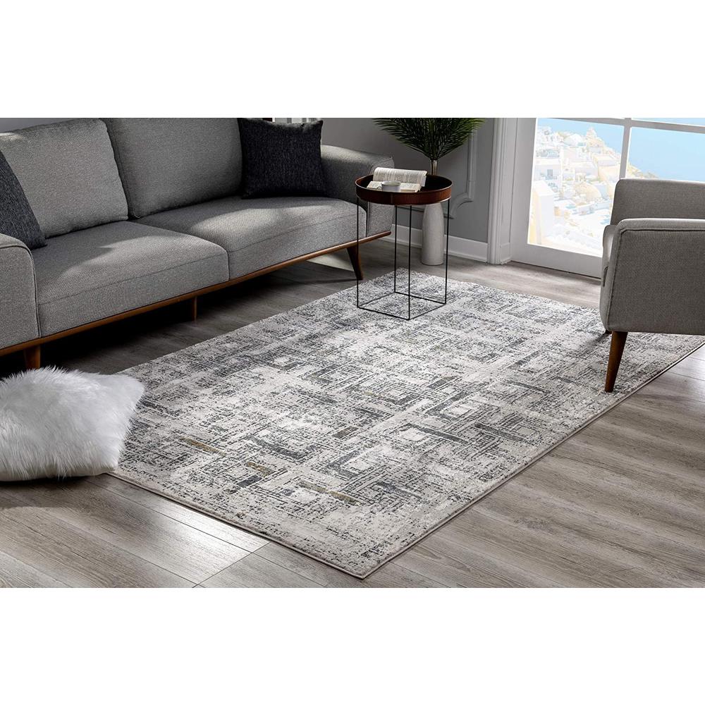 4’ x 6’ Gray and Ivory Abstract Distressed Area Rug Cream Grey. Picture 3