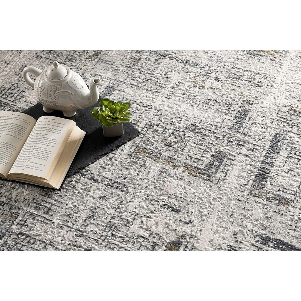 4’ x 6’ Gray and Ivory Abstract Distressed Area Rug Cream Grey. Picture 4