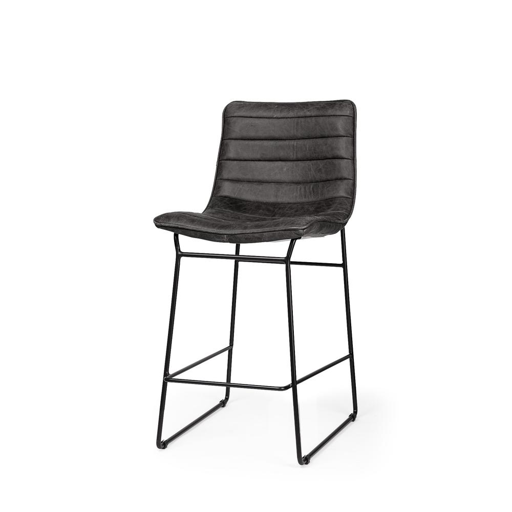 Black Leather Metal Frame Counter Stool Black. Picture 1