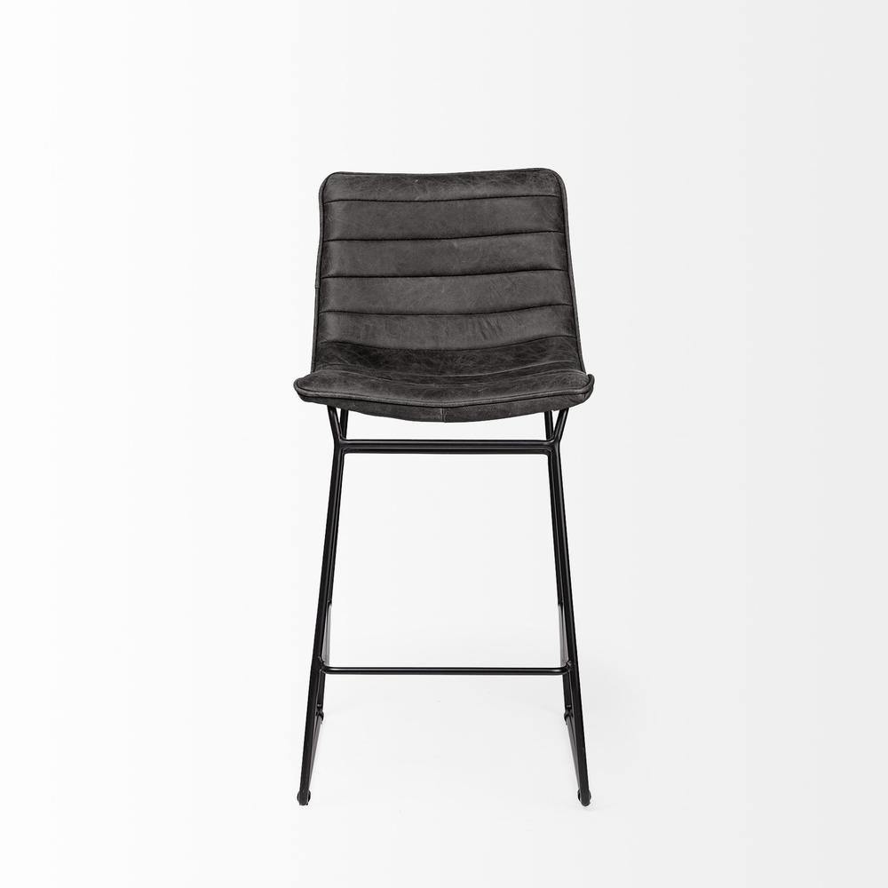 Black Leather Metal Frame Counter Stool Black. Picture 2